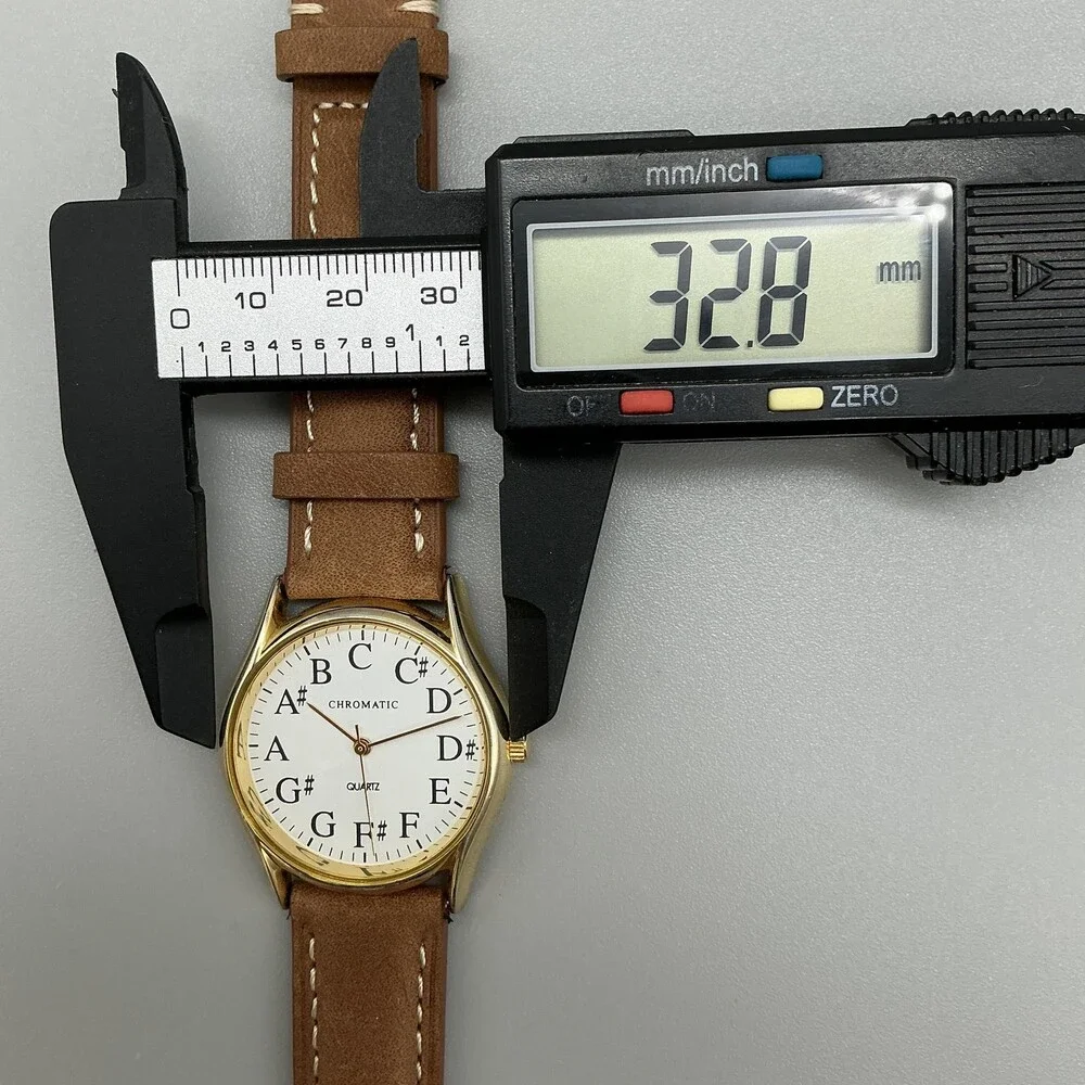 Chromatic Womens Watch 33mm Musical Note Dial Leather Gold Tone New Battery